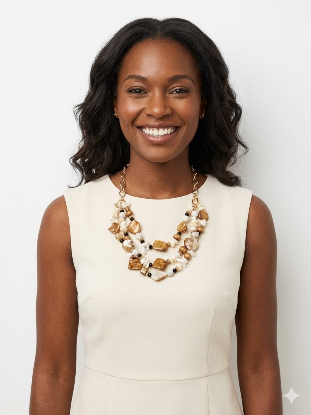 Lia Sophia Gold and Cream Layered Beaded Necklace